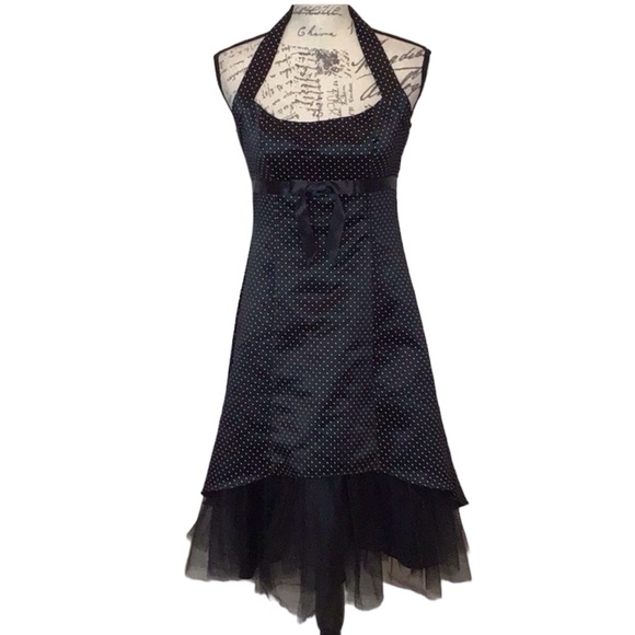 Betsy & Adam Dresses & Skirts - BETSY & ADAM Black White Polka Dot Halter Cocktail Dress Size 4 1940s style